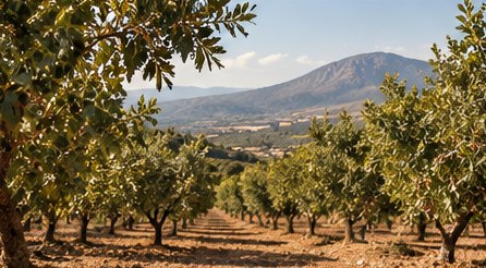 Rows of pistachio trees in our grove